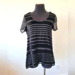 Velvet Burnout Striped Mesh Sheer Top Shirt Black Goth Emo Whimsygoth Maternity